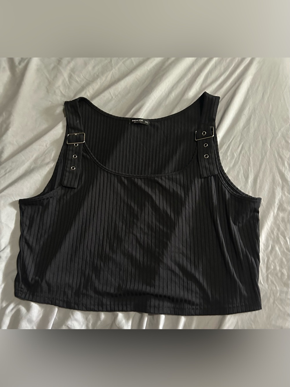 Black Ribbed Buckle Tank Top - Unbranded